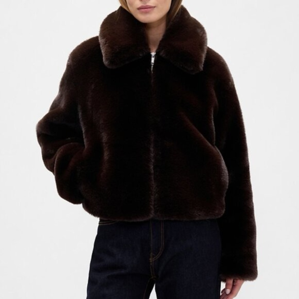 GAP Women's Faux Fur Jacket/Coat - Rich Brown